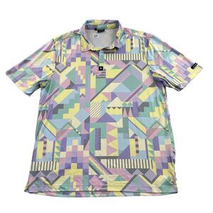 Bad Birdie Men's Polo Shirt Pastel Geometric  Performance Size XL Golf Stretch